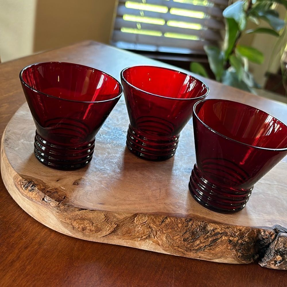 Vintage Anchor Hocking Windsor Royal Ruby Small Pedestal Cocktail Glasses